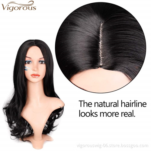 Vigorous Black Wavy Wigs for Women Synthetic Long Curly Party Wigs Middle Part Natural Looking Full Wigs
